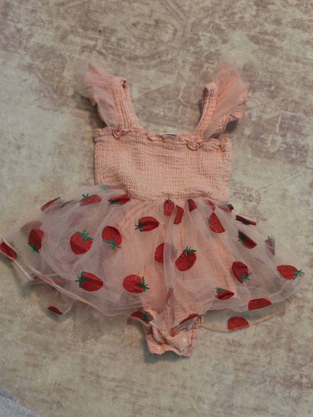 Pink Strawberry Tulle Romper for Girls